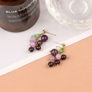 XINSU38 Personality Sweet Party Girl Women Korea Clip Earrings Fashion Jewelry Grape String Earrings Drop Earrings