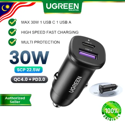 UGREEN 30W/36W/63W Car Charger 2-Ports PD Fast Charging USB-A USB-C Type C iPhone 17/16 Pro iPad S26 S25 Android Dashcam