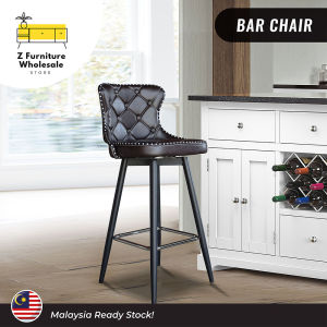 360° Rotation Sella Swivel Bar Stool / Faux Leather Mid-High Back Chair Counter Stool / Kitchen Stool | 360° Kerusi Bar Kulit / Kerusi Kaunter / Kerusi Tinggi | 360°度旋轉座椅高脚凳家用椅子吧凳实木吧台椅轻奢酒吧桌椅现代简约高凳子吧椅