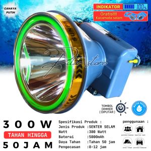 Senter Kepala Selam Sunpro S-8965 Tombol Dimmer ( Diputar ) Cahaya Putih Diving Super Terang 300Watt Tahan 50 Jam Waterproof