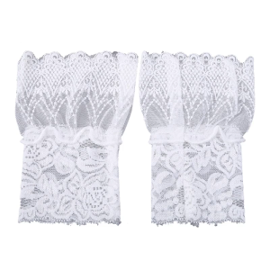 Womens Autumn Lotus Leaf Fake Sleeves Crochet Floral Lace Pleated Ruffles Horn Cuffs Sweater Decorative Sunscreen Wrist Warmers