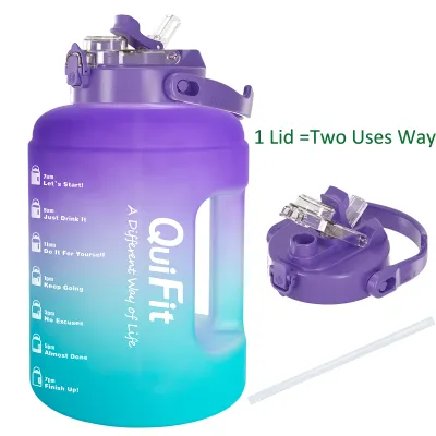 QuiFit 2.5L New Design Water Bottle Tumble with Two Uses Lid and Time Marker and Straw Big Flast Leak-Proof Infuser BPA Free Tumbler Fitness Outdoor Sports Camping Climbing Home Office Kettle