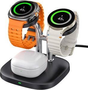 SwanScout Dual Watch Charger for Samsung Galaxy Watch Series Galaxy Buds for Galaxy Watch 9/Ultra 2/8 Classic/8/Ultra/7/6/6 Classic/5/4/3/Active 2 for Galaxy Buds4 Pro/3 Pro SwanScout 704S