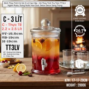 Bình Ngâm Rượu Thủy Tinh Cao Cấp 6 Lít Có Vòi Chiết - Họa Tiết Rồng Nổi Tinh Xảo - Bình Đựng Sâm TR6L Nắp Kín Sang Trọng