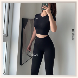 Đồ tập gym nữ Set đồ tập yoga nữ Áo croptop ngắn tay Quần legging ôm HERSIGN-SMIX6L4