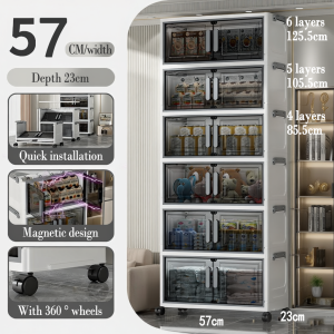 inhom 57cm 4-6 Layers Storage Cabinet With Wheels Storage Organizer Cabinet Wardrobe Large Capacity Storage Cabinet For Clothes