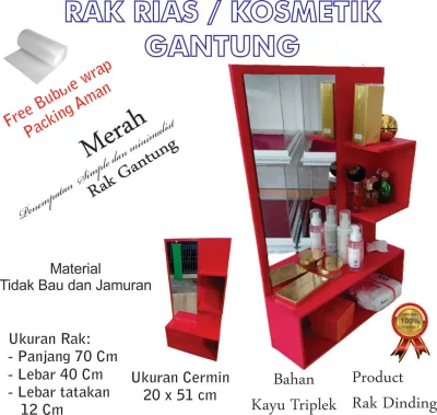 Meja Rak Rias Kosmetik Gantung 40 x 70 Cm Merah