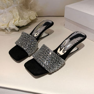 WomenS Summer Slip-On Sandals For Outdoor Wear 2025 New Style With Rhinestones Elegant And Suitable For Skirts High-Heeled Sandals