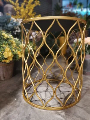 READY STOCK! Gold Metal Round Shape Side Table with mirror