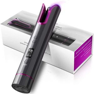 COD+Cordless Automatic Hair Curler Portable Hair Curling Wand USB Rechargeable Fast heating Temperature adjustable Electric curling iron for hair wave LCD Display anti slip handle 360° Rotating Automatic Hair Curler