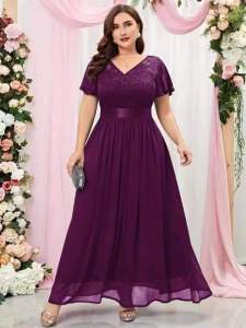D#973 Fashion Elegant Plain Maxi Plus Size Dress