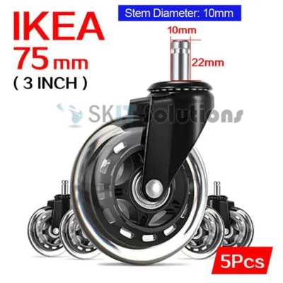 【SKIT SG】5PCS 3 Inch Office Chair Caster Wheels Heavy Duty Universal Replacement Rollers – Bundle of 5pc 75mm 360° Silent Mute Rubber Swivel Smooth Rolling Furniture Wheel Set for Gaming Chair IKEA Desk Chair Home Office Durable Safe Soft Floor Protection