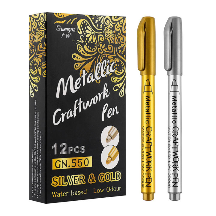 GUANGNA 550 DIY Metallic Craftwork Pen Waterproof Permanent Paint Marker  Pens Gold Silver Color Drawing Writing Supplies