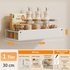 SJorage Wall Mount Spice Rack Organizer Utensils Condiments Holder Kitchen Seasoning Storage Shelf No Drill