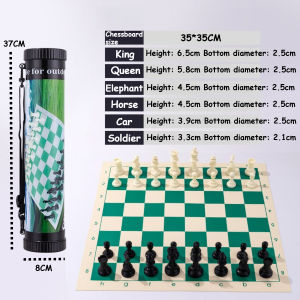 Chess Set With Plastic Barrel Portable Chess Pieces Bucket Folding PVC Leather Chessboard Child Toy