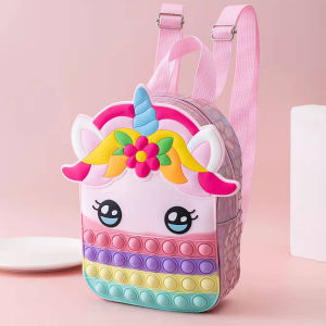 Wonderful Toys Pop It Bag Unicorn Backpack Fidget Toys Children Cartoon Kindergarten Push Bubble Shoulder School Bag for Kids Girl