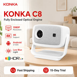 KONKA C8 Smart Projector Native 1080P FHD Support 4K Decoding |700ANSI Auto Focus & Auto Keystone Correction WiFi6 Bluetooth5.0 Android OS 2+32GB 180° Rotatable Home Theater Projector With Blue Light Protection