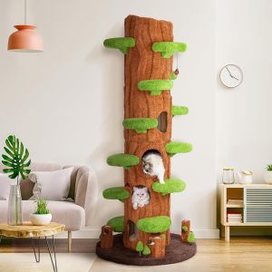 KAMABOKO 42.5" Cute Cat Tree Green Cat Tree for Indoor Cats Aesthetic Cat Tower with Teddy Fleece Cats Condo Unique Cat Furniture for Small Space - Perfect for Your Feline Pal