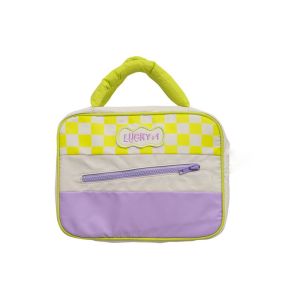 BAIXL Large Capacity Contrasting Colors Cosmetic Bag Cotton Stuffed Handle Korean Style Travel Wash Bag Fashion Carry-on Makeup Tote Makeup Pouch Bag Travel