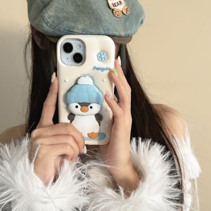 💗Internet celebrity trend+In stock+COD Soft Silicone Penguin Popsocket Holder Protective Cover for iPhone 12 13 14 15 16 Pro Max Cute Phone Casing Cover