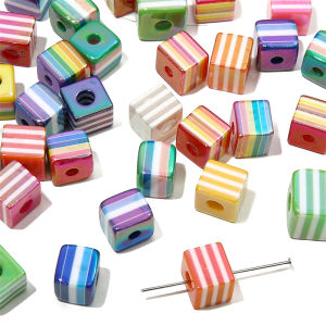 ลูกปัดเรซิ่นลายทางหลากสี9-12มม. 10ชิ้น/ถุงลูกปัดสีลูกกวาดสำหรับเครื่องประดับทำเครื่องเพชร DIY