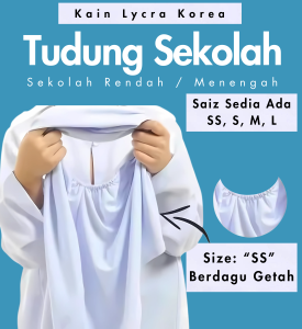 [ VIRAL] Tudung Sekolah Soft Awning Nila Putih Kain Laycra Korea Saiz "SS S M L"