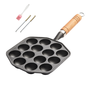 14 Lubang Panci Takoyaki Anti Lengket Anti Karat Takoyaki Pan Tanpa Pelapis Pegangan Kayu