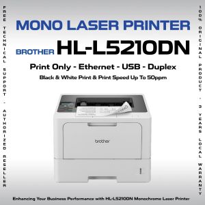 Brother HL-L5210DN A4 Corporate Mono Laser Printer | Print Only | B&W | LAN | Auto Duplex | 48ppm
