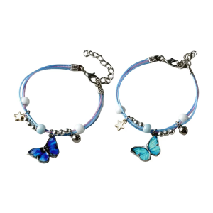 Womens Colorful Alloy Butterfly Beaded Bracelet Anklet with Adjustable Woven Rope for Girls and Kids Party Gifts