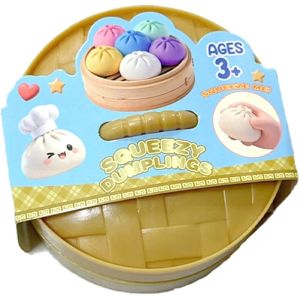 Large Dumpling Stress Ball with Steamer Colorful Squishy Bun Sensory Toy for Anxiety Relief Squeeze Dough Ball for Adults&Kids