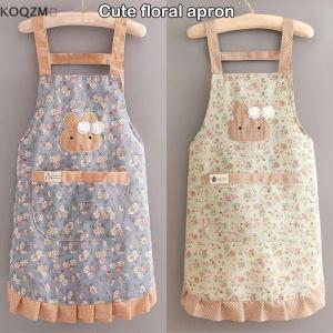 🔥🔥🔥 ผ้ากันเปื้อนกันเปื้อนสำหรับทำอาหารในครัวพิมพ์ลายกระต่ายพร้อมกระเป๋าขนาดใหญ่ผ้ากันเปื้อนคาดเอวสำหรับทำอาหารสไตล์ลายดอกไม้ระบายอากาศได้ดี