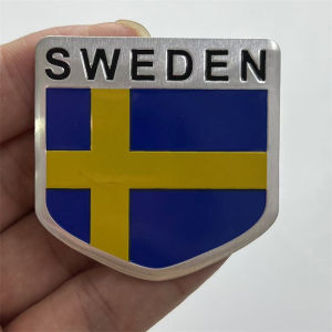 Tem Nhôm Logo hình lá Cờ nước Thụy Điển - SWEDEN - Dán trang trí Ô tô xe máy laptop