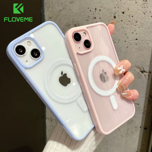 FLOVEME Plating Luxury Magsafe Clear Phone Case For iPhone 15 14 13 12 11 Pro Max 15 14 Plus X XS Max XR 7 8 Plus Wireless Charging Candy Color Soft Acrylic Cover