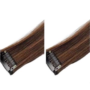 AN249 2Pcs Synthetic Fake Hair Pieces Hair Clip Wig Pads Long Straight Hair DIY Seamless Hair Extensions for Women