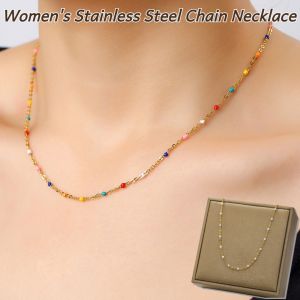 Stainless Steel Handmade Colorful Bead Necklace for Daily Wear Fashion Women Collarbones Chain Bohemian Style