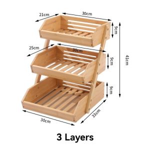 3-Layer Bread Fruit Basket Table Food Storage Display Rack Fruit Tray Wooden Rack Kitchen Organizer