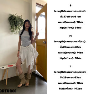 ❣Fortunee ❣ กระโปรงสั้นทรงA แต่งดอกไม้3มิติ พร้อมริบบิ้น ไม่สมสมาตร สไตล์วินเทจ แมทช์ง่าย