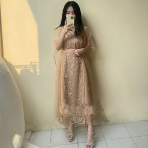 DRESS TILE DOT KOMBI TILE MUTIARA DRESS PESTA NATAL MIDI DRESS CANTIK DRESS SERAGAM