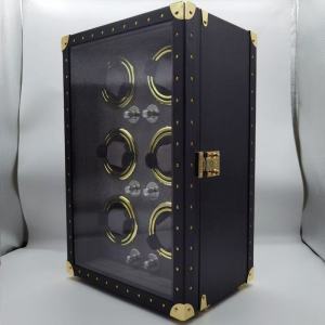 ไฟLED กล่องหมุนนาฬิกา 6 เรือน(หนังแท้+กำมะหยี่ภายใน) Watch Winder กล่องนาฬิกา กล่องหมุนนาฬิกาอัตโนมัติ