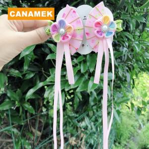 【CANAMEK】 Japanese Kimono Fabric Flower Folding Fan Children Hair Accessories Clip Tassel Headwear Headdress Barrette