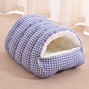 WELLNOW Warm and Cozy Plush Cat Bed Thicken Cotton Checkered Closed Dog Litter Multi-size Puppy Litter Pet Supplies