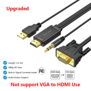 Jasoz สาย HDMI to VGA 1080P พร้อม Audio Video HDMI Adapter Plug and Play HDMI ชายไปสาย VGA ชาย 1080P 1ม-5ม.
