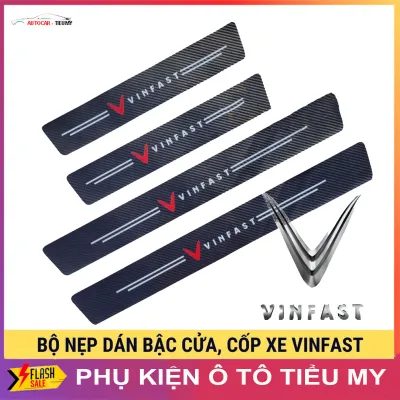 VINFAST - Bộ 9 Miếng Dán Chống Trầy Xước Có Logo Hãng VINFAST Bảo Vệ Bậc Cửa Và Cốp Xe Hơi Xe Ô Tô Chất Liệu Sợi Cacbon Bền Đẹp
