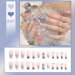 DD257 การออกแบบใหม่ เล็บปลอม ประดับเพชร เล็บปลอมเจลแท้ เล็บปลอมสำเร็จ การออกแบบกันน้ำ กล่องละ 24 ชิ้น