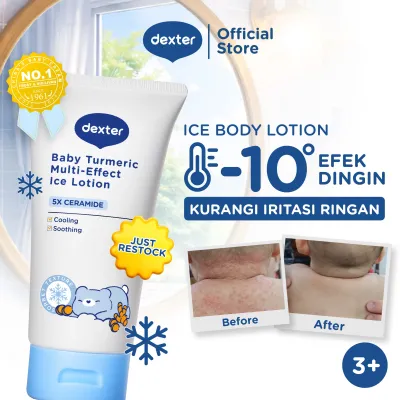 DEXTER Baby Turmeric Multi-Effect Ice Lotion | Solusi Kulit Bayi Kering | Body Lotion Bayi Anak dengan Efek Sensasi Dingin | 5X Ceramide & Panthenol & Jojoba Oil | Cocok untuk Kulit Kering Sensitif Ruam - Skincare Bayi Skincare Anak