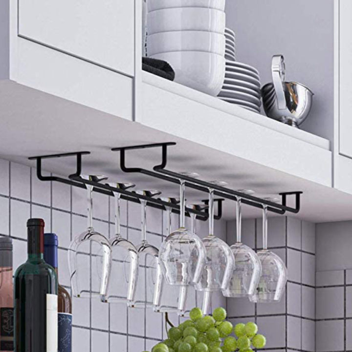 6-Row Under Cabinet Wine Glass Rack, Heavy Duty Metal Stemware Hanger ...