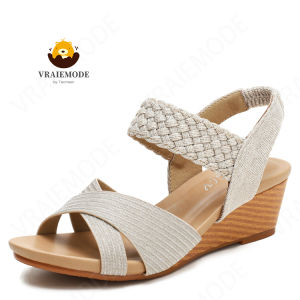 Xăng Đan Đế Xuồng Thời Trang Giày La Mã Dây Thun Mềm Xăng Đan Nữ Nhẹ Chống Trượt Xăng Đan Gót Vừa