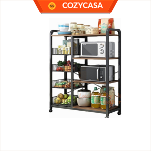 Kitchen Rack with Basket Multi-Purpose Trolley Vegetable Fruit Storage Organizer
