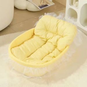 COUPLECOL Lưới sọc Giường tổ mèo Có thể tháo rời. Viền ren Ghế sofa công chúa cho thú cưng Đồ dùng cho thú cưng Mút mềm Tổ ngủ cho mèo Bốn mùa.