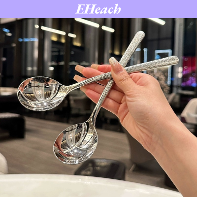 EHeach Stainless steel spoon hammer pattern Korean spoon, Western restaurant long handle spoon, dessert dinner spoon, household round head dinner spoon, spoon